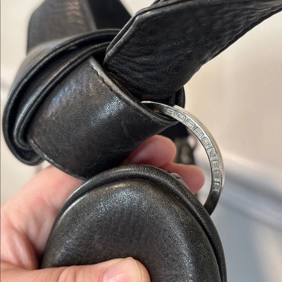 BORBONESE Black Italian Leather Hobo Bag with signature knot strap - Picture 12 of 16